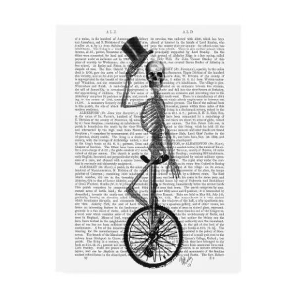 Fab Funky 'Skeleton On Unicycle' Canvas Art, 14x19, Trademark Fine Art, Mfr#: WAG12760-C1419GG